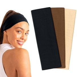 Tumurup Women's Thin Headband, 3 Pieces, Wide Headband, Women's Sports, Headbands, Non-Slip Hair Bands, Breathable Headbands Set, Hair Accessories for Yoga, Fitness, Running (Black, Brown, Beige)