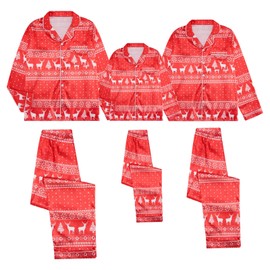 Family Christmas Matching Pajamas Long Sleeve Button Down Pjs Holiday Sleepwear Loungewear Couples Adult Men Women