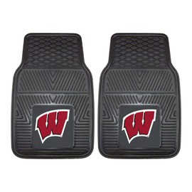 FANMATS 8964 Wisconsin Badgers 2-Piece Heavy Duty Vinyl Car Mat Set, Front Row Floor Mats, All Weather Protection, Universal Fit, Deep Resevoir Design