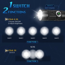 FandyFire Super Bright 1000 High Lumens Tactical Flashlights,Rechargeable 90 Degree Magnetic LED Flashlight, 6 Modes, IP44 Waterproof for Camping Emergency Repair Outdoor FE10(Black)