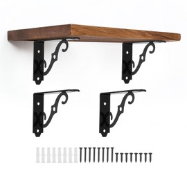 sourcing map 4 Pcs Decorative Shelf Brackets, 5" x 3" Heavy Duty Floating Shelf Brackets Wall Mounted Metal l Shelf Brackets for Wall Bookshelves Shelves Support, Black