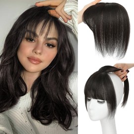 Carendia Bangs Hair Clip Human Hair Natural Black French Bangs for Women Fringe with Temples Hairpieces