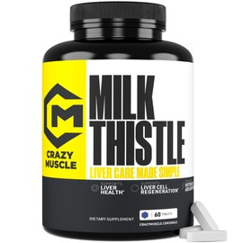 Crazy Muscle Milk Thistle Matrix, Standardized Milk Thistle Supplement for Liver Function, Health & Detox, Cleansing Formula for Metabolism, Supports Healthy Diet, 60 Servings, Pills
