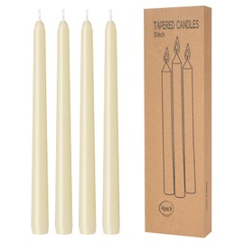 4 Pack Ivory Taper Candles - Taper Candles 10 Inch Dripless, Smokeless & Unscented - 8 Hours Long Burning - Hand Poured Tall Candlesticks - Ideal for Weddings, Dinner Parties, and Home Decor | LYOBATH