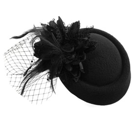 Black Pillbox Fascinator Hat for Women Weddings Bird Cage Veil Clip