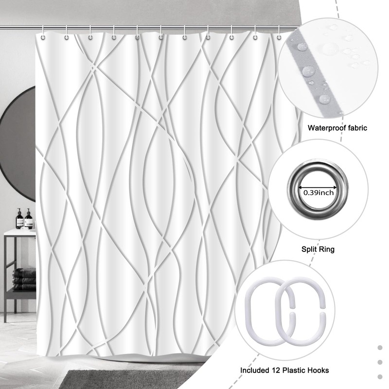 Punkray Grey Shadow Shower Curtain for Bathroom with Hooks, Shower