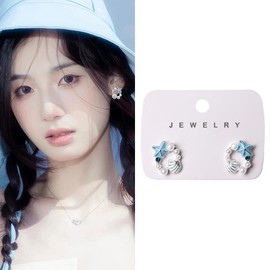 Starfish Seashell Earrings for Women Starfish Earrings Studs Pearl Earrings for Women Girls Ocean Nautical Beach Earrings Shell Pearl Earrings for Women Blue Seashell Starfish Earrings