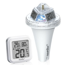 RAINPOINT Wireless Pool Thermometer - Accurate Swimming Pool and Pond Temperature Monitor with Indoor Display - Celsius/Fahrenheit Switch on Room Display - Pool Sensor Reads Celsius °C Only