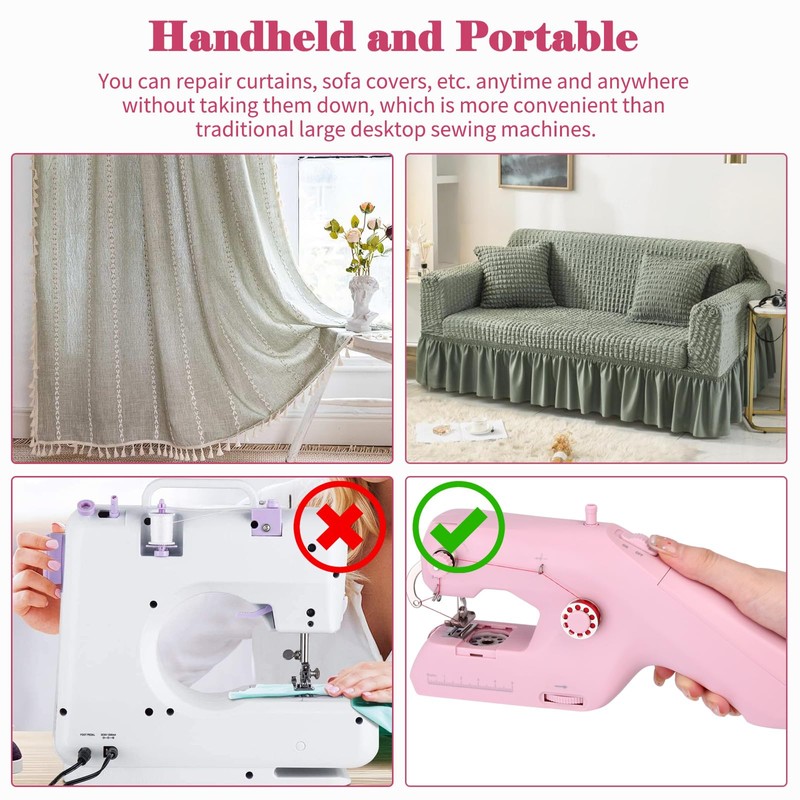Hand Sewing Machine with Double Thread, Portable Electric Mini Sewing