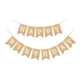 Rmerasor Happy Birthday Garland Banner, Happy Birthday Garland Linen, Vintage Linen Birthday Decoration, Vintage Birthday Bunting, for Birthday Decoration, Gift Idea