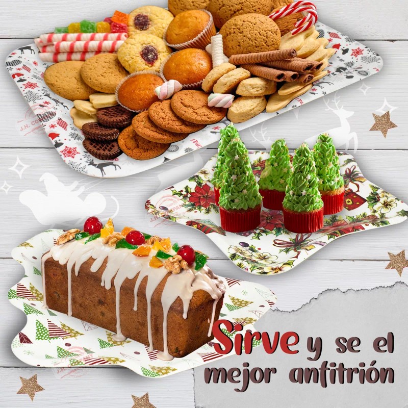 J.H. Company Charola Plana Navideña De Plastico Decorativa Cocina Postres
