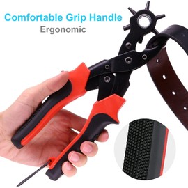 Revolving Leather Hole Punch Pliers for Belt Watch Strap Eyelet, Belt Hole Punches Tool Set (Red)