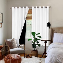 BGment Thermal Insulated 100% Blackout Curtains for Bedroom with Black Liner, Double Layer Full Room Darkening Noise Reducing Grommet Curtain (60 x 63 Inch, White, 2 Panels)