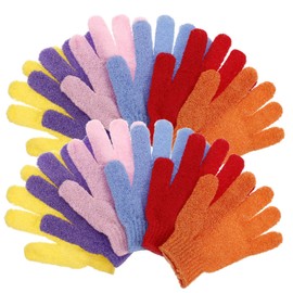 BIUDECO 6 Pairs Deep Exfoliating Nylon Bath Gloves Soft Comfortable Body Scrubber for Multi Functional Shower Accessories for Women Yellow Purple