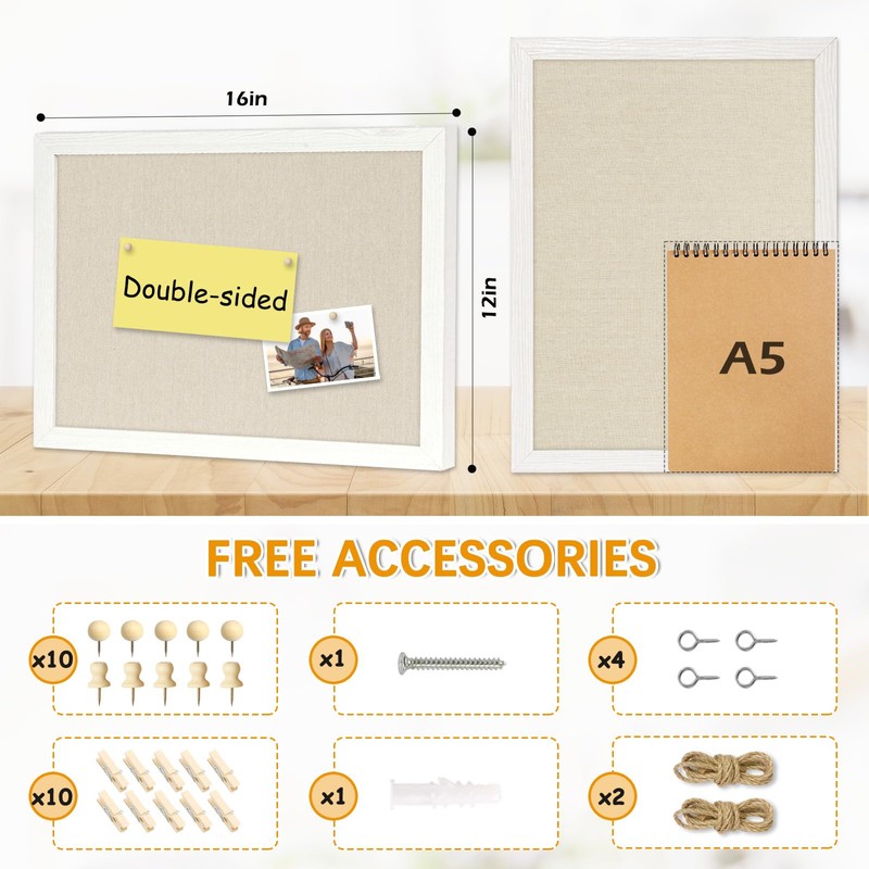 DOLLAR BOSS Bulletin Boards with Linen 1-Pack 16''X 12'' Double-Sided