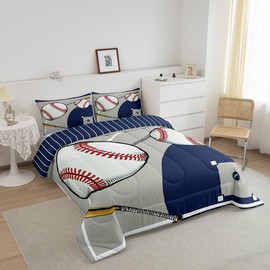 jejeloiu Baseball Comforter Set King Size Kids Baseball Court Comforter for Boys Girls Teens Gaming Sports Bedding Set Breathable Sports Theme Blue Gray Duvet Set Room Decor Quilt Set