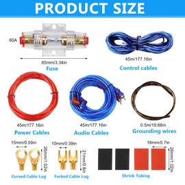 Bocguy Subwoofer Kabel Set, 10GA Kfz Endstufe Kabel Set, 1500w Car Hifi KabelSet, Cinch KabelAuto, Car Audio Wire 4,5 m, Verstärker Kabelsatz Anschluss für Car Audio Endstufen