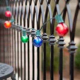 Wintergreen Lighting Green Stringer, Multicolor Satin G50 E12 Bulbs 15" Spacing Outdoor Patio String with Party Lights, 20 Bulb/25