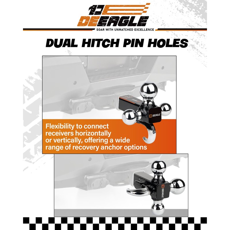 DEEAGLE 3 Ball Hitch with Hook, Tri Ball Hitch, 1-7/8",