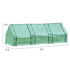 Aoodor 9 ft. x 3 ft. x 3 ft. Mini Greenhouse with 3 Zipper Doors, Water Resistant UV Protected for Flowers, Vegetables and Herbs - Green