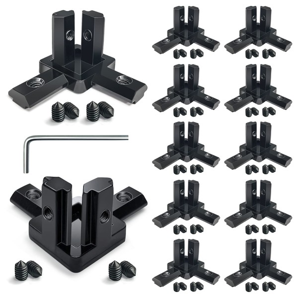 12pcs Black 2020 Series 3-Way End Mount Connectors, Screws +