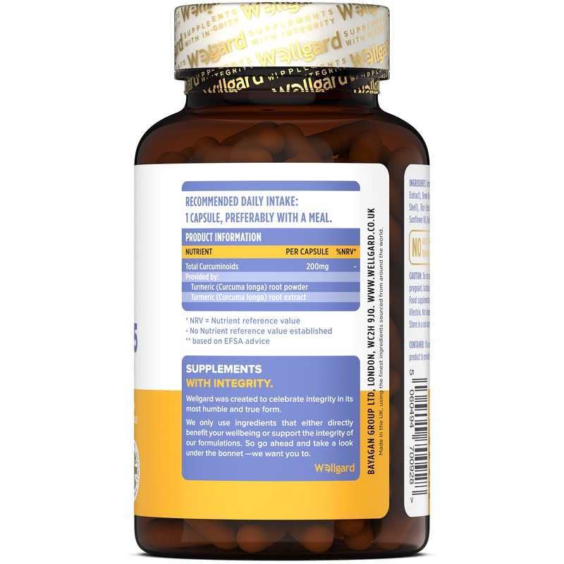 Turmeric Capsules High Strength by Wellgard, Turmeric 95, Curcumin, Made