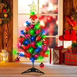 Mini Christmas Trees with Lights, 19.7 inch Tabletop Artifical Mini Christmas Tree for DIY Desktop Christmas New Year Decorations