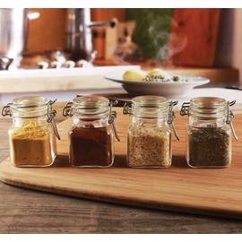 Circleware Glass Spice Jar with Swing Top Hermetic Airtight Locking Lid Set of 4, Kitchen Food Preserving Storage Containers for Coffee, Sugar, Tea, and Himalayan Seasoning, 3.76 oz, Clear
