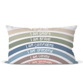 QIYUHOY Boho Rainbow Classroom Throw Pillow Covers, Book Center Calming Corner Playroom Decor Pillow Case, Reseda Pillow Cover, I Am Kind Smart Brave Confidence 12x20 Inch Pillowcase(reseda)