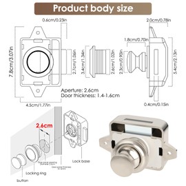 Lhdfyqt Pack of 5 Cabinet Push Button Lock, Push Button Catch Door Lock Metal, Locking Drawers Pressure Lock, Keyless Push Button Lock, for Motorhomes, Yachts