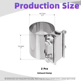 Swpeet 2Pcs 2.5 Inch Stainless Steel Exhaust Clamp, Lap Joint Band Clamp Exhaust Clamps Pipe Repair Parts, Butt Joint Exhaust Band Clamp Sleeve Coupler for Exhaust Pipes Mufflers