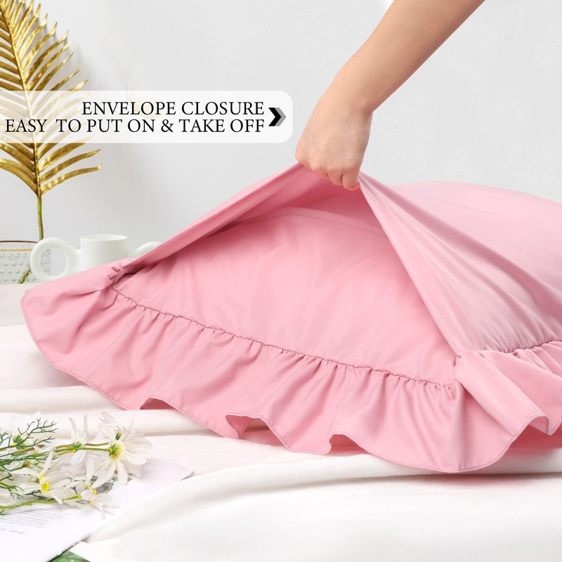 PiccoCasa Soft Microfiber Plain Bolster Pillowcase with Decorative Ruffle and