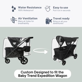 SASHA'S Rain and Wind Cover for Baby Trend Expedition Stroller Wagon/Wagon Plus, Clear Design, Maximum Coverage (Stroller not Included) Made in USA