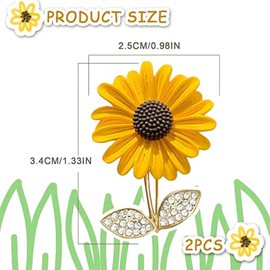 2 Pcs Cute Sunflower Brooch, Sunflower Pin Rhinestone, Golden Sun Flower Brooch, Plant Flower Brooch, Clothes Brooch Pin, Elegant Collar Pins Accessories for Women Girls (Gold)