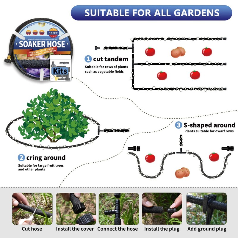 Soaker Hose 100 FT for Garden Beds, 1/2’’ Rubber Garden
