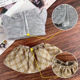 17cm Doll Clothes LBB Outfit Accessories Set -- 3 Pcs Vacation Clothes Set with Straw Hat, T-Shirt, Skirt for 17cm Lafufu Plush Dolls Dress Up Unique (Chic Brown)