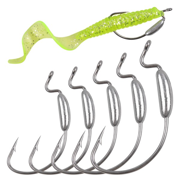 FUSIGO Weighted Swimbait Hooks, 25Pcs Weighted Bass Worm Hooks Wide