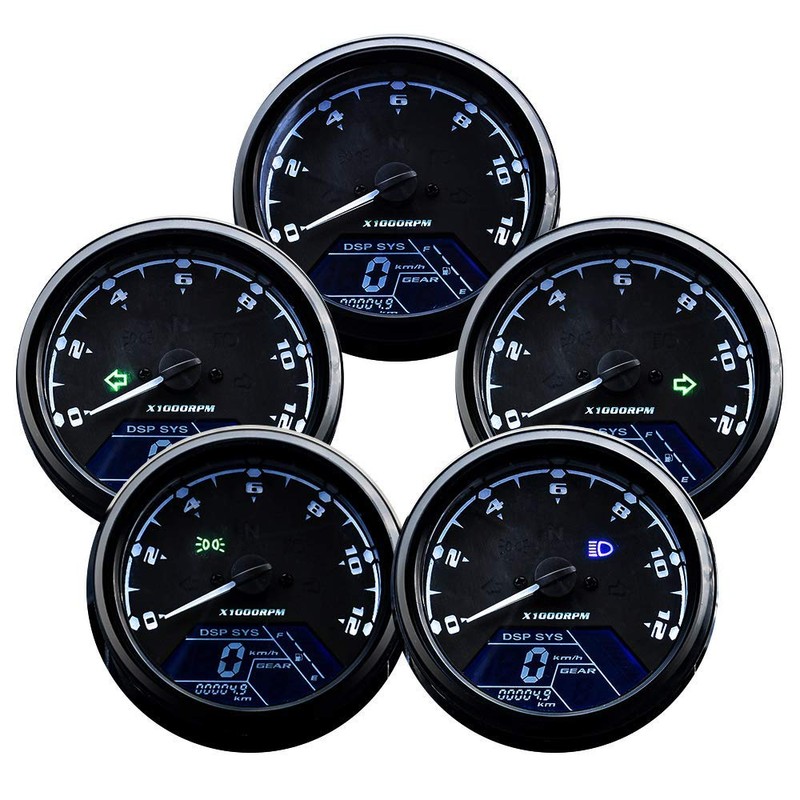 ANCLLO Universal Motorcycle Odometer LCD Digital Speedometer Tachometer Gauges with