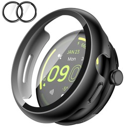 AMANECER 2 Pack Screen Protector Case for Pixel Watch 3 41MM, Protective Face Cover with Touch Sensitive Ultra-thin 11H Tempered Glass, Anti-Scratch Hard PC Shell for Google Smartwatch 2024 - Black