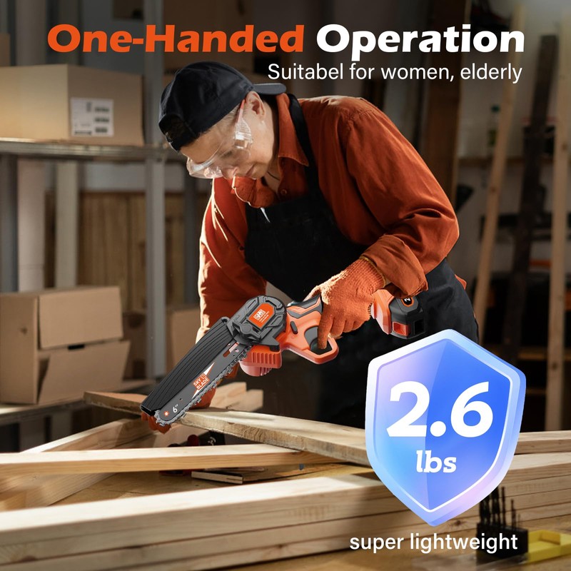 SkyBlade 6 Inch Mini Chainsaw Cordless, Portable Electric Chainsaw, for