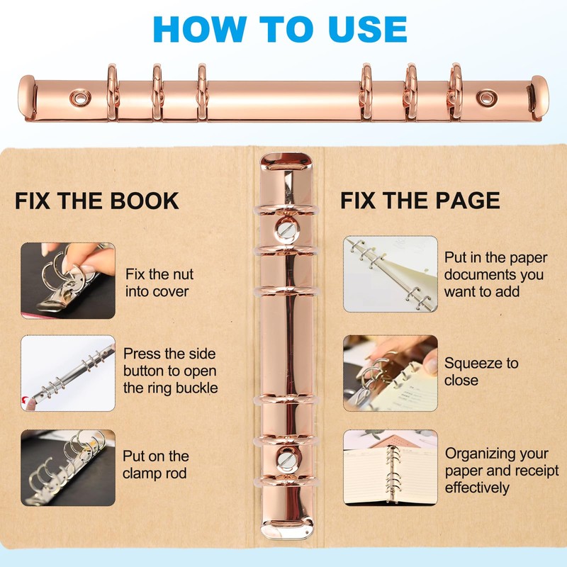 PATIKIL A5 Ring Binder Mechanism, 6-Hole Replacement Binder Planner, Set