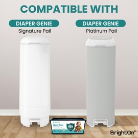 BrightOn Diaper Pail Refill Bags Compatible with Genie Easy Roll Signature Diaper Pails, 90 Bags Total (Lemon Scented)