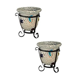 Dale Tiffany Beaded Mosaic Art Glass Candle Votive Set, 2-Piece, Star Cup