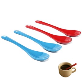 PTORIZNY Demitasse Espresso Spoons, 4pcs Small Coffee Spoons Set, 5 inch Mini Ceramic Teaspoon, Glass Spoon, Porcelain Spoon for Dessert Coffee Tea Yogurt Sauce Sugar Salt and Appetizer (Red and Blue)