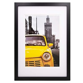 EGOFINE A3 Photo Frame Black - Solid Wood Frame with Acrylic Glass Front and Two Mats for Wall Mounting