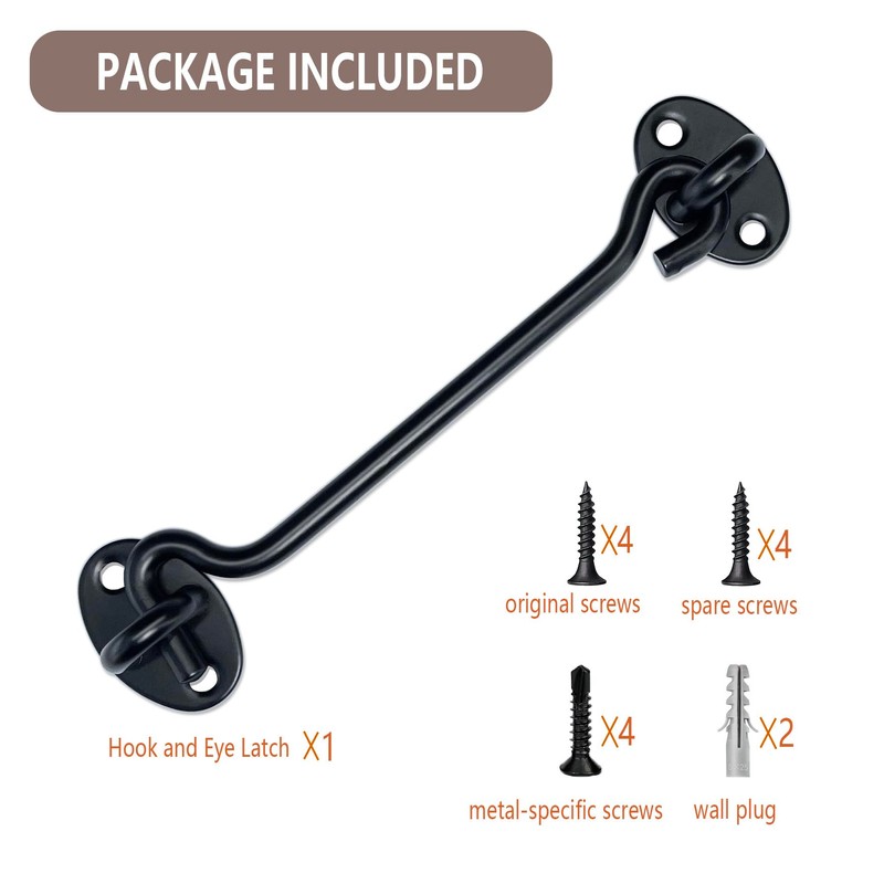 TOPYWMSP Hook and Eye Latch 1pcs 8 Inch Black Stainless