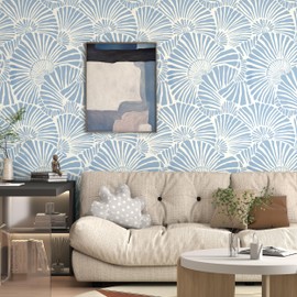 White and Blue Wallpaper Peel and Stick Wallpaper Boho 17.3"×78.8" Modern Wallpaper Removable Self Adhesive Wallpaper for Bedroom Blue Contact Paper for Cabinets Drawers Shelf Home Decor Vinyl Film