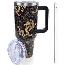 Lumumanber 40 oz Dragon Tumbler with Handle and Straw, Travel Mug Water Bottle, Stainless Steel Insulated Cup with Lid and Straw, Birthday Christmas Gifts