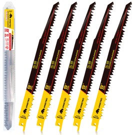 PRETEC Wood Pruning Reciprocating Saw Blades, 9 Inch Pruning Blades for Reciprocating Saw, High Carbon Steel Reciprocal Saw Blades for Tree Trimming, Wood Cutting with Organizer Case, (5 Pack/5TPI)