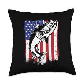 Best Walleye Fishing Gear Kit Gifts For Beginners American Flag Hooks Lures Zander Walleye Fishing Throw Pillow, 18x18, Multicolor